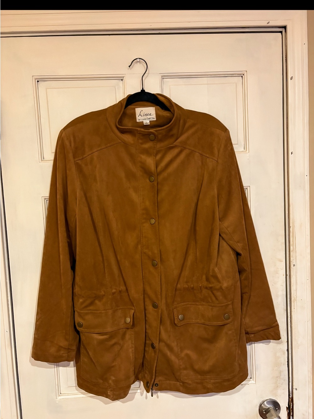 Linea by Louis Dell’Olio Women’s L Brown Faux Suede Utility Jacket Snap Front